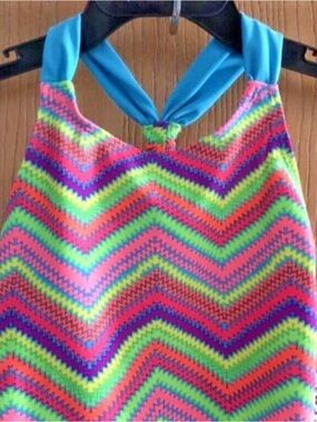 Girls SO One Piece Bathing Suit Size Colorful Zigzag Stripes 5/6 NWT